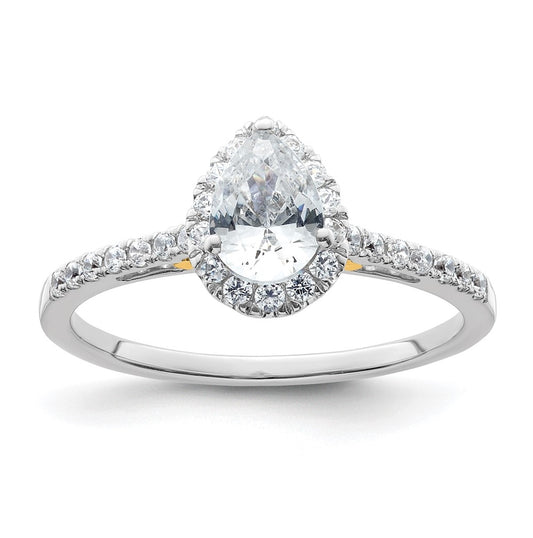 14k Two-tone Halo (Holds 3/4 carat (7x5mm) Pear Center) 1/4 carat Diamond Semi-mount Engagement Ring