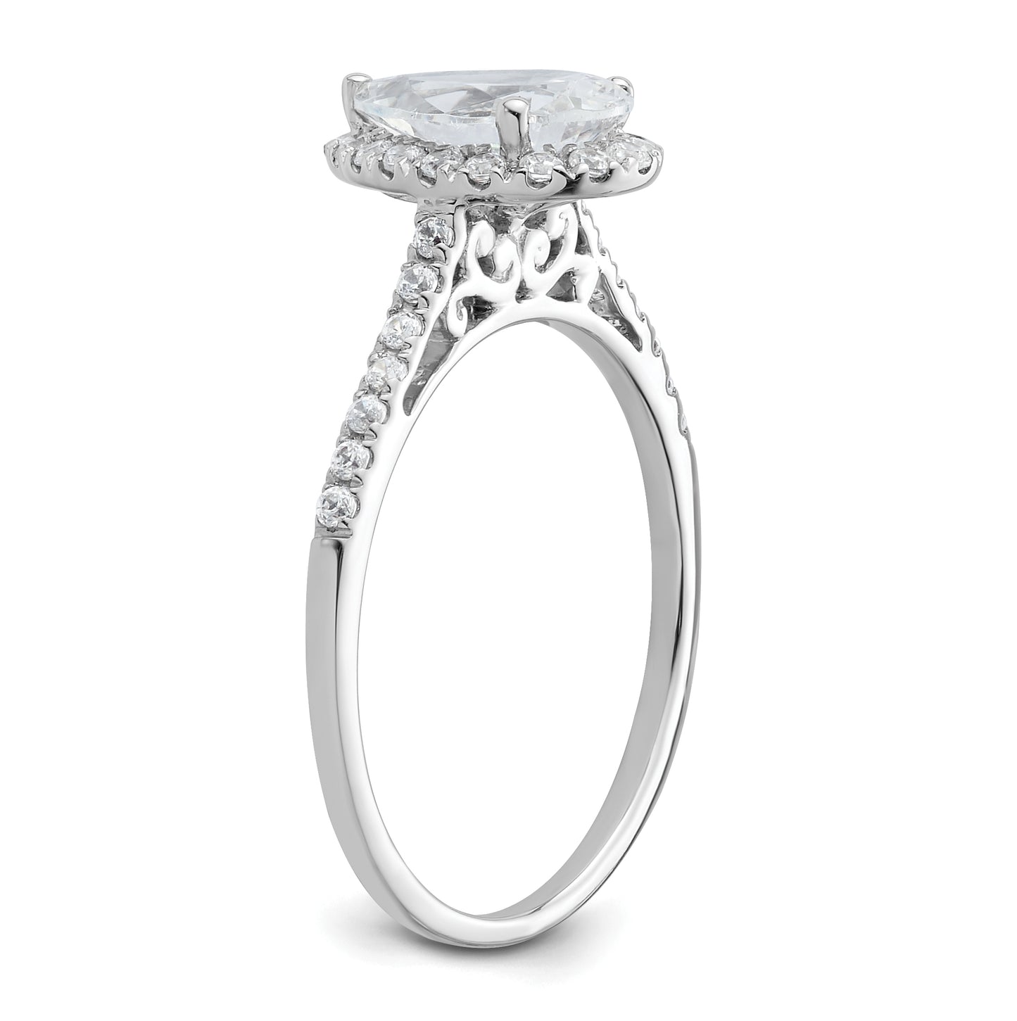 14k White Gold Halo (Holds 1.5 carat (9x6mm) Pear Center) 1/4 carat Diamond Semi-mount Engagement Ring