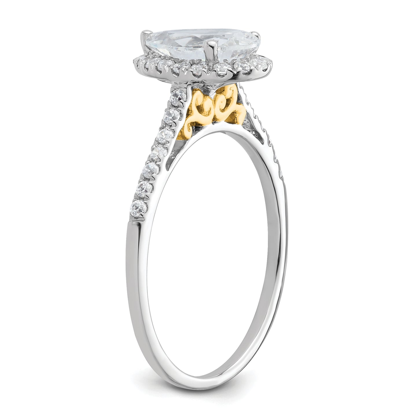 14k Two-tone Halo (Holds 1.5 carat (9x6mm) Pear Center) 1/4 carat Diamond Semi-mount Engagement Ring