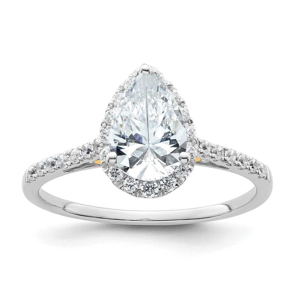 14k Two-tone Halo (Holds 1.5 carat (9x6mm) Pear Center) 1/4 carat Diamond Semi-mount Engagement Ring