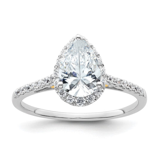 14k Two-tone Halo (Holds 1.5 carat (9x6mm) Pear Center) 1/4 carat Diamond Semi-mount Engagement Ring