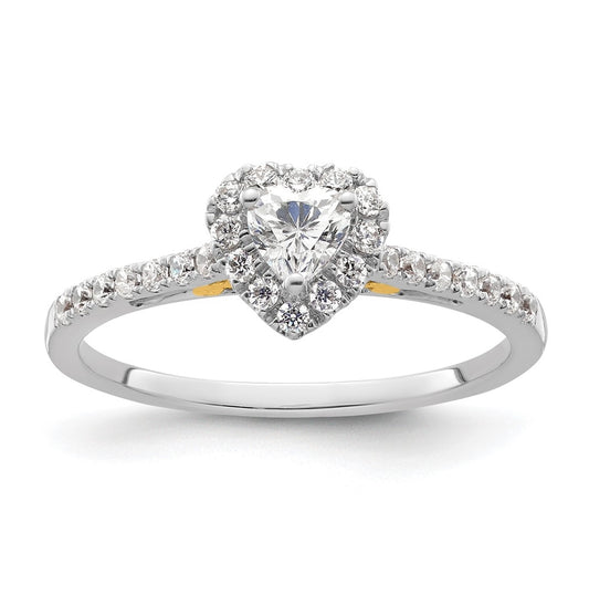 14k Two-tone Halo (Holds 1/4 carat (4mm) Heart Center) 1/4 carat Diamond Semi-mount Engagement Ring