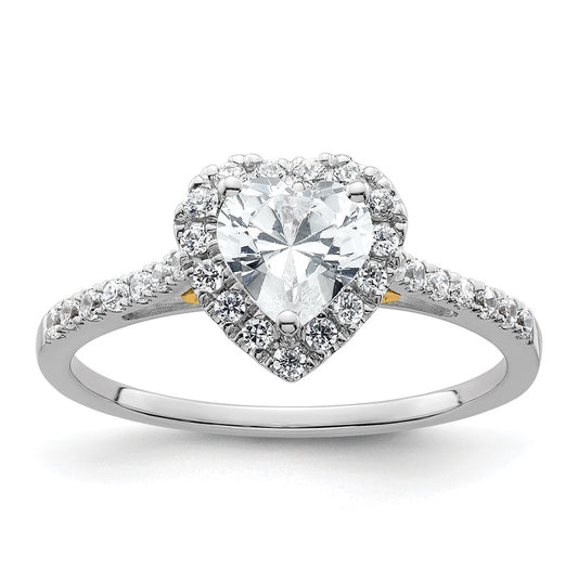 14k Two-tone Halo (Holds 1/2 carat (5mm) Heart Center) 1/3 carat Diamond Semi-mount Engagement Ring