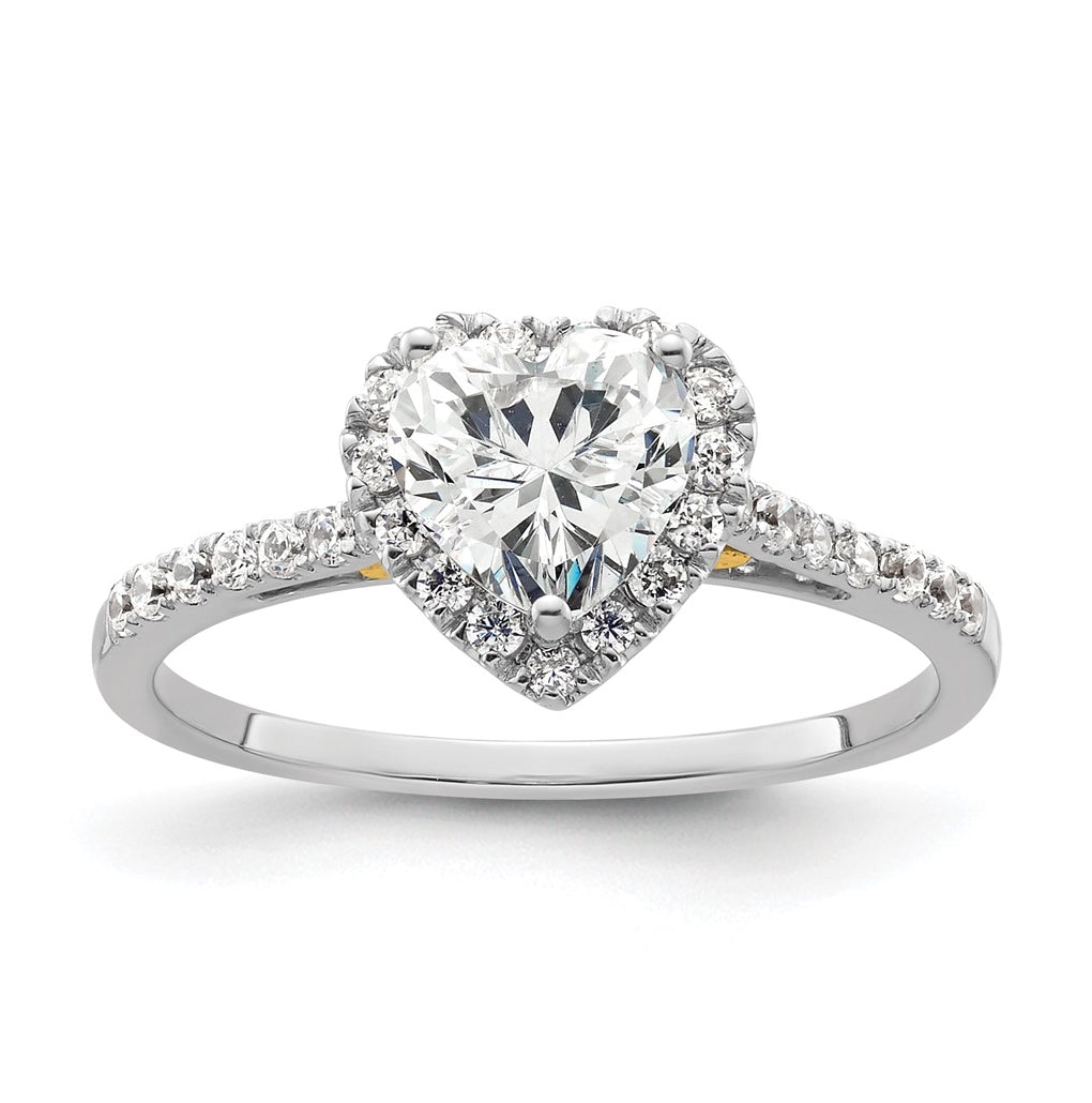 14k Two-tone Halo (Holds 3/4 carat (6mm) Heart Center) 1/3 carat Diamond Semi-mount Engagement Ring