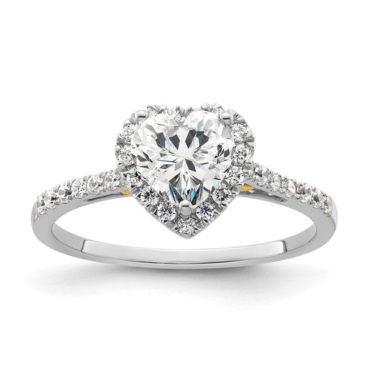 14k Two-tone Halo (Holds 3/4 carat (6mm) Heart Center) 1/3 carat Diamond Semi-mount Engagement Ring