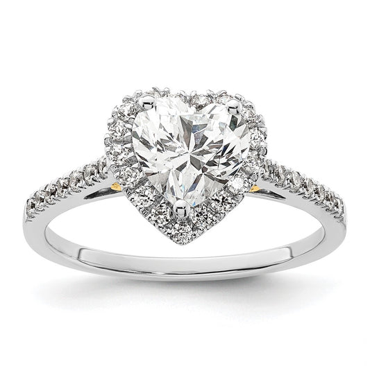 14k Two-tone Halo (Holds 1.5 carat (7mm) Heart Center) 1/3 carat Diamond Semi-mount Engagement Ring