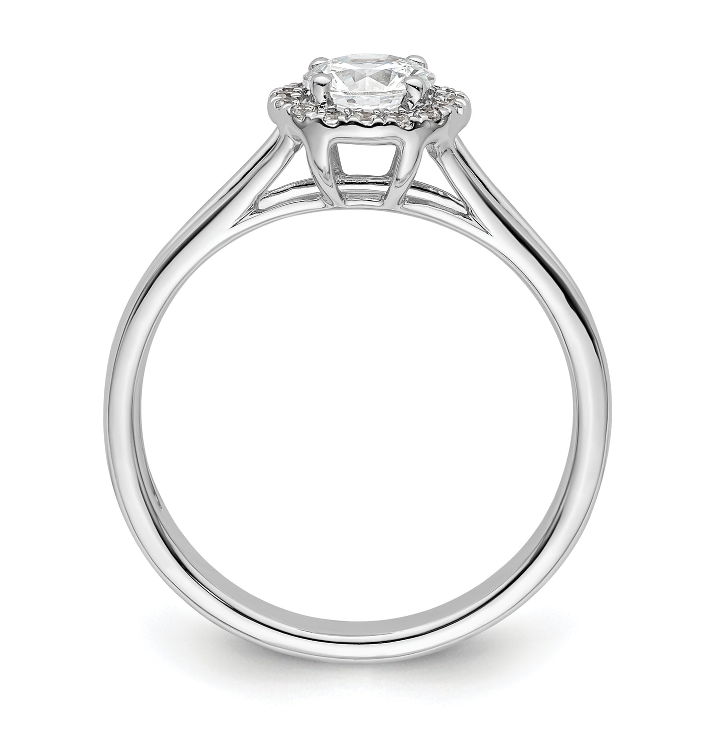 14k White Gold Halo (Holds 1/2 carat (5.2mm) Round Center) 1/10 carat Diamond Semi-mount Split Shank Engagement Ring