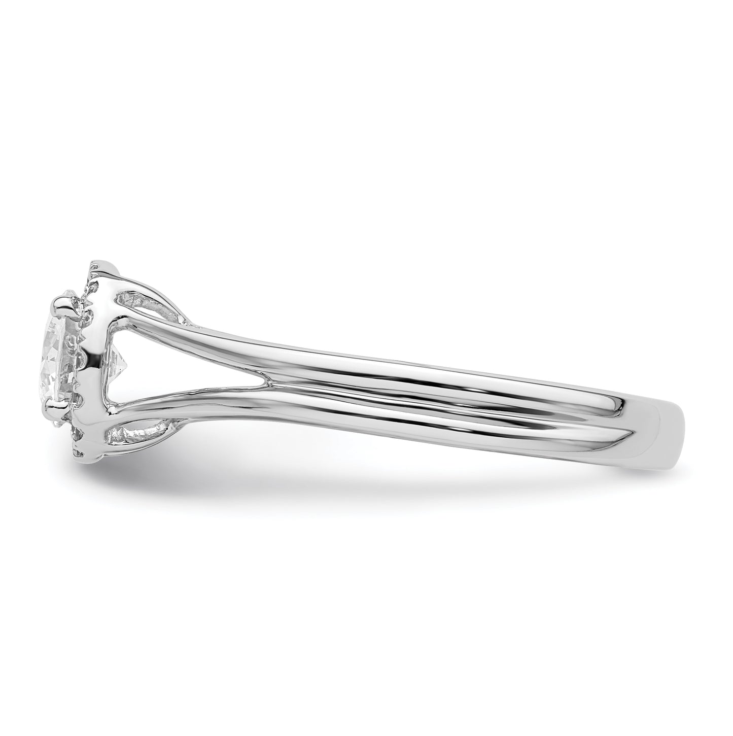 14k White Gold Halo (Holds 1/2 carat (5.2mm) Round Center) 1/10 carat Diamond Semi-mount Split Shank Engagement Ring