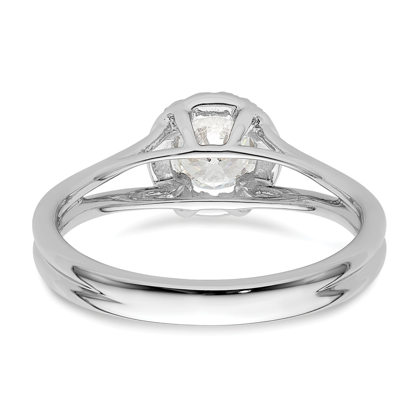 14k White Gold Halo (Holds 1/2 carat (5.2mm) Round Center) 1/10 carat Diamond Semi-mount Split Shank Engagement Ring