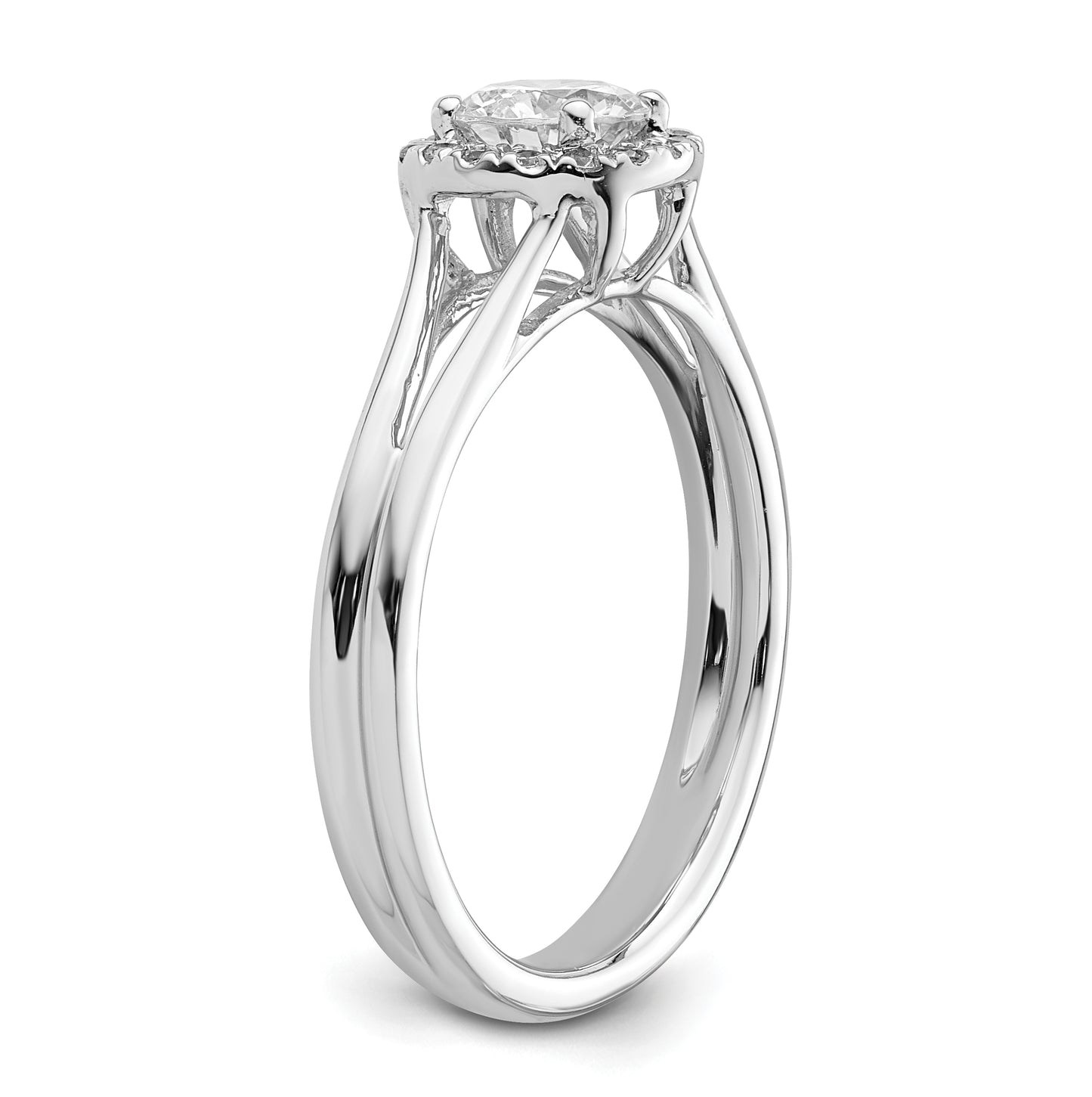 14k White Gold Halo (Holds 1/2 carat (5.2mm) Round Center) 1/10 carat Diamond Semi-mount Split Shank Engagement Ring