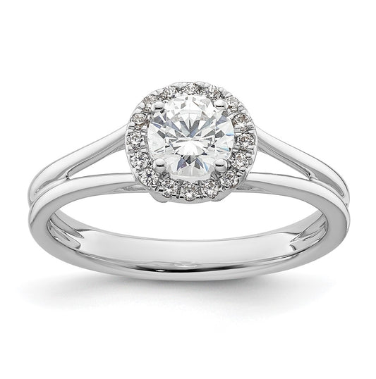 14k White Gold Halo (Holds 1/2 carat (5.2mm) Round Center) 1/10 carat Diamond Semi-mount Split Shank Engagement Ring