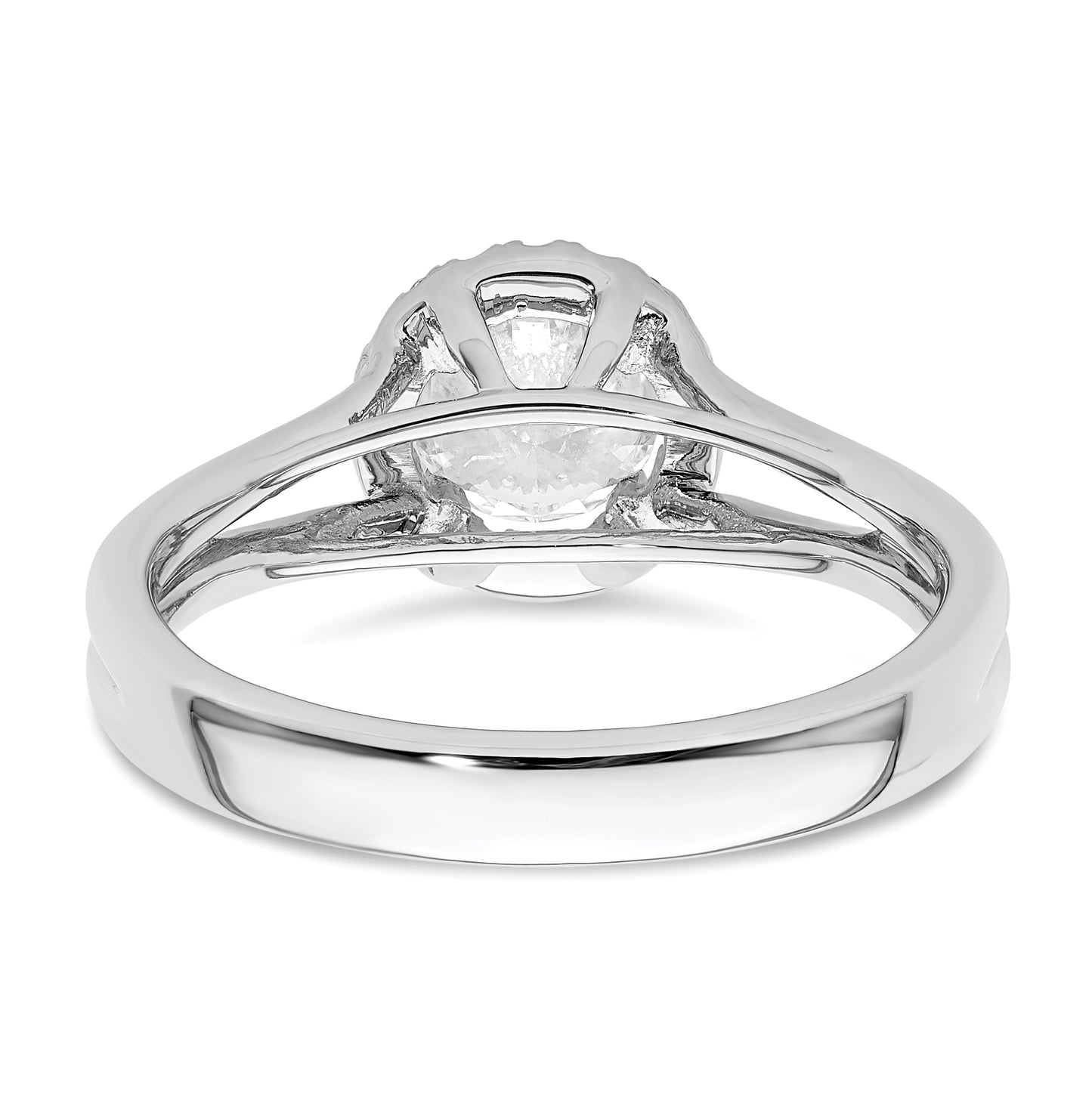14k White Gold Halo (Holds 3/4 carat (5.7mm) Round Center) 1/10 carat Diamond Semi-mount Split Shank Engagement Ring