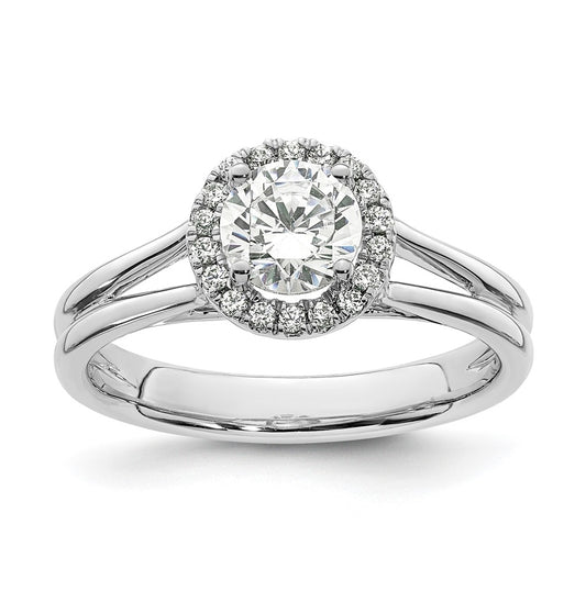 14k White Gold Halo (Holds 3/4 carat (5.7mm) Round Center) 1/10 carat Diamond Semi-mount Split Shank Engagement Ring