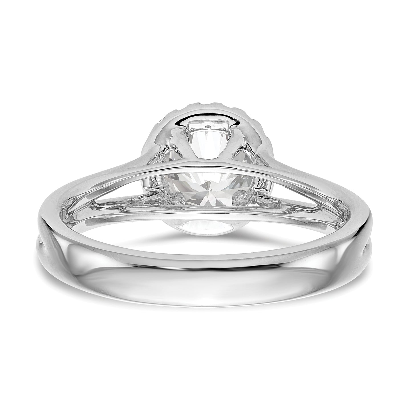 14k White Gold Halo (Holds 1 carat (6.5mm) Round Center) 1/8 carat Diamond Semi-mount Split Shank Engagement Ring