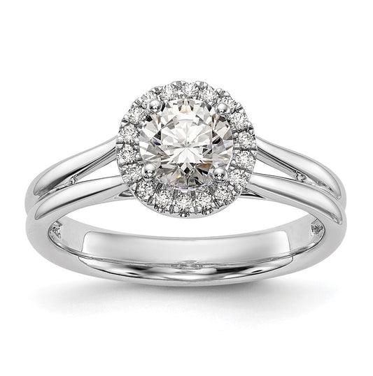 14k White Gold Halo (Holds 1 carat (6.5mm) Round Center) 1/8 carat Diamond Semi-mount Split Shank Engagement Ring