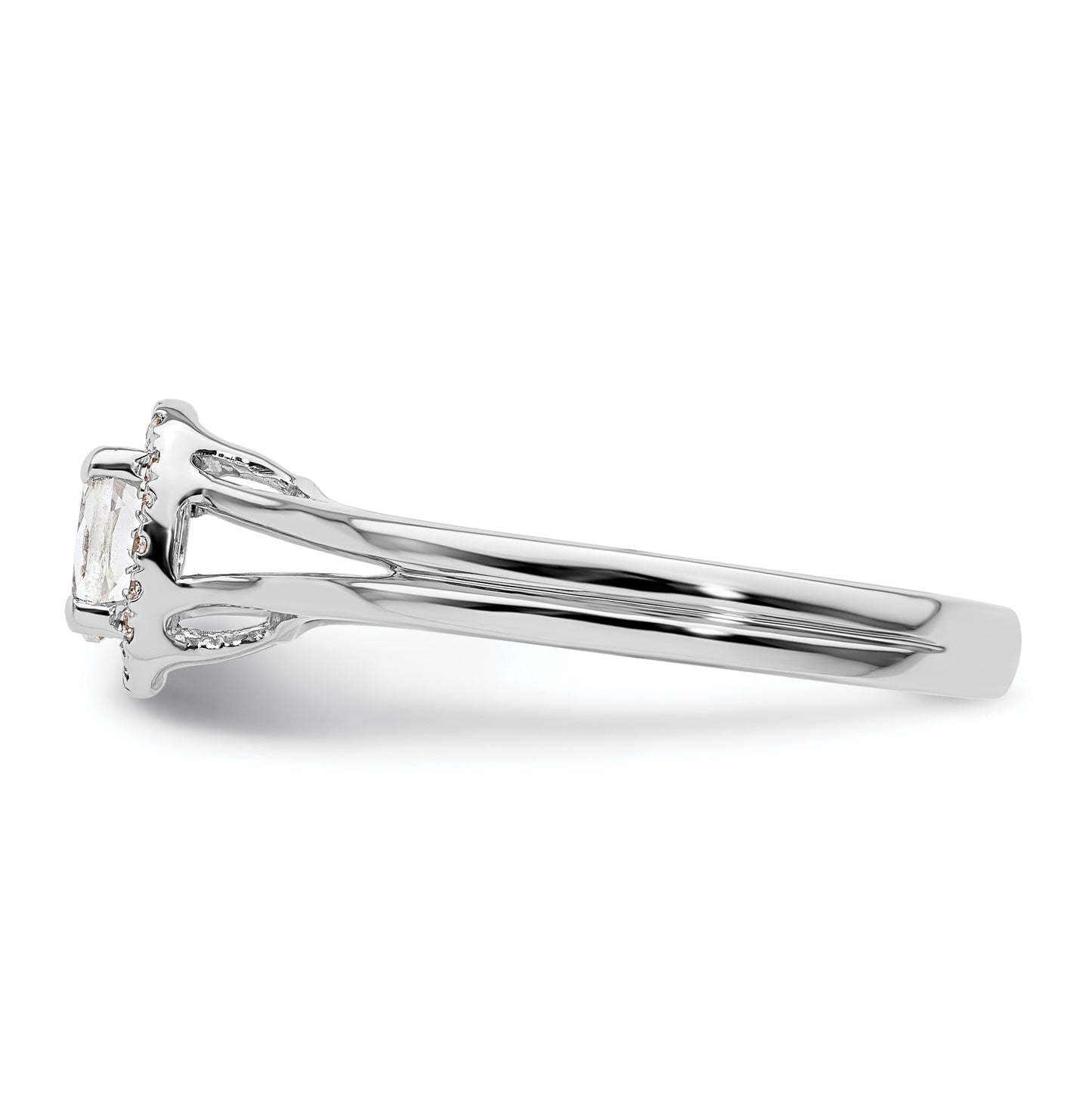 14k White Gold Halo (Holds 1/4 carat (5x3mm) Oval Center) 1/20 carat Diamond Semi-mount Split Shank Engagement Ring
