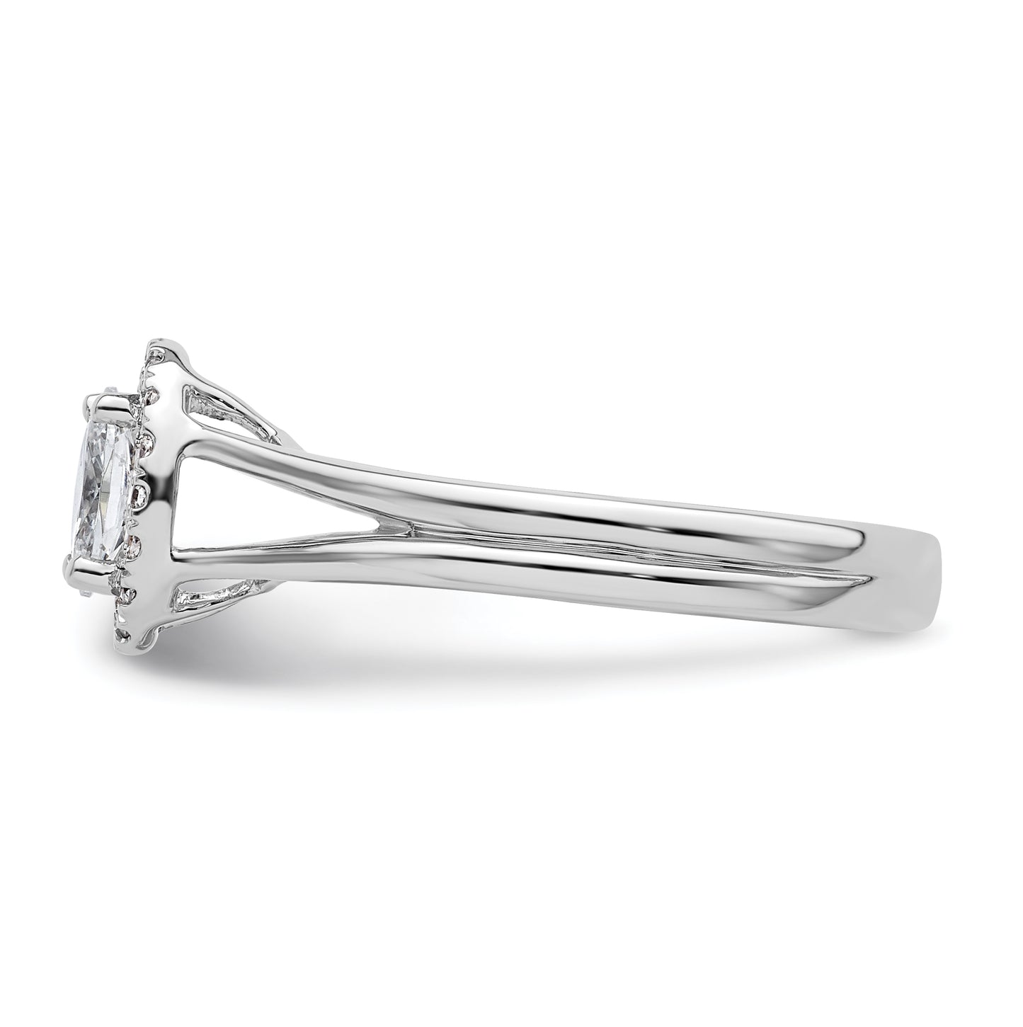 14k White Gold Halo (Holds 1/2 carat (6x4mm) Oval Center) 1/10 carat Diamond Semi-mount Split Shank Engagement Ring