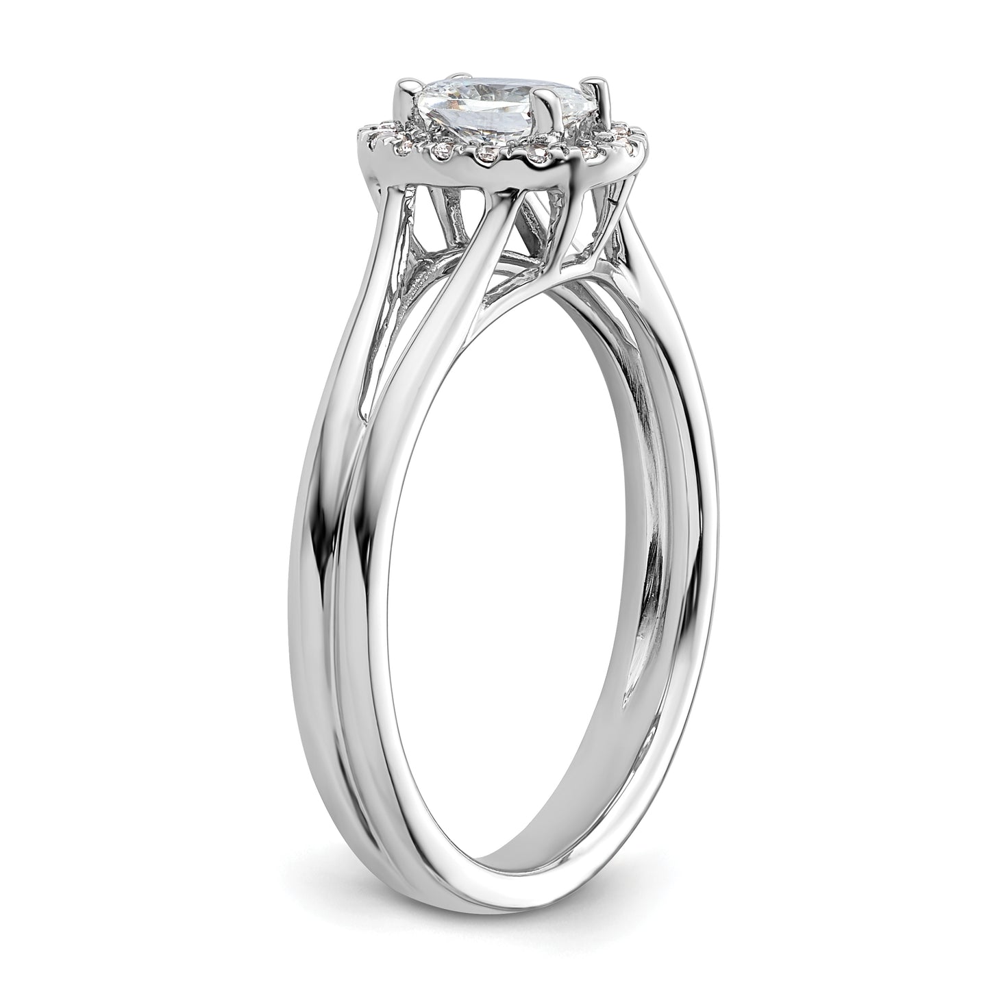 14k White Gold Halo (Holds 1/2 carat (6x4mm) Oval Center) 1/10 carat Diamond Semi-mount Split Shank Engagement Ring
