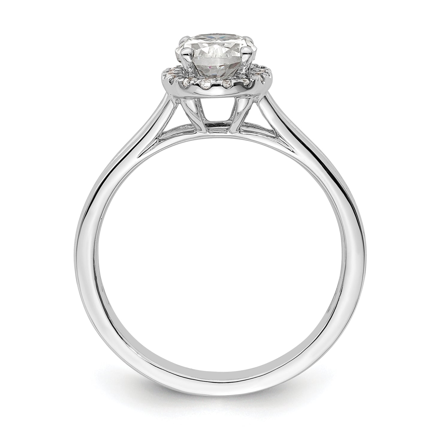 14k White Gold Halo (Holds 3/4 carat (7.7x5.5mm) Oval Center) 1/10 carat Diamond Semi-mount Split Shank Engagement Ring
