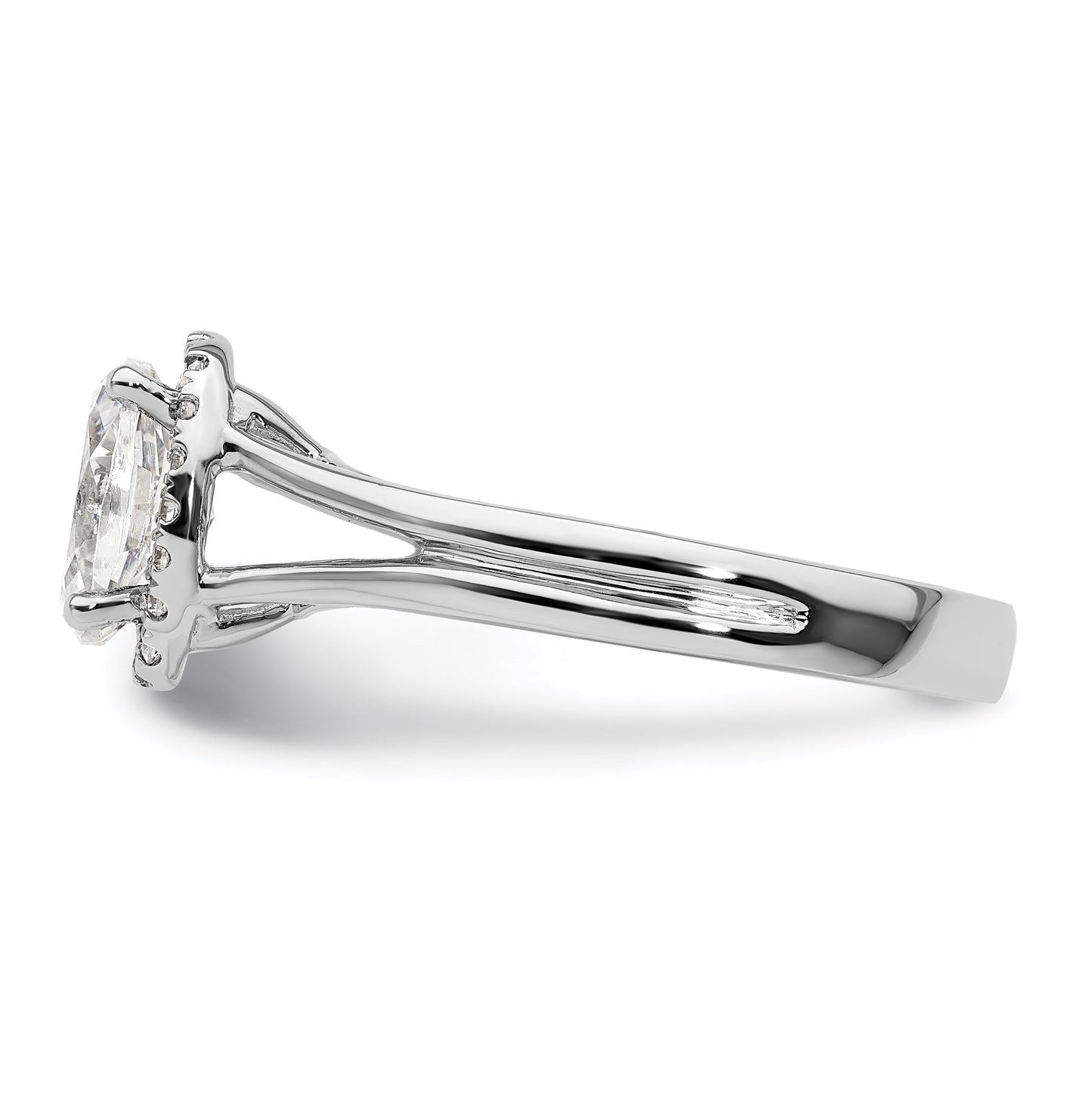 14k White Gold Halo (Holds 3/4 carat (7.7x5.5mm) Oval Center) 1/10 carat Diamond Semi-mount Split Shank Engagement Ring