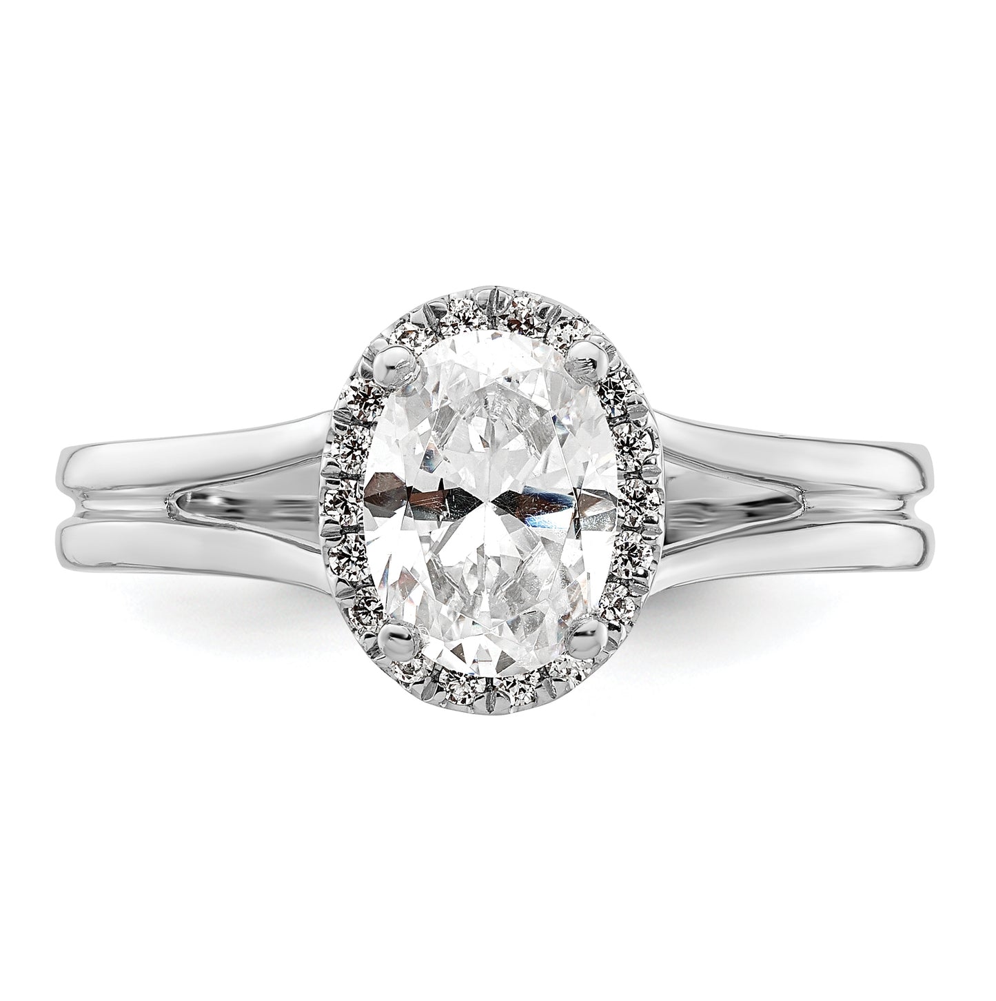14k White Gold Halo (Holds 3/4 carat (7.7x5.5mm) Oval Center) 1/10 carat Diamond Semi-mount Split Shank Engagement Ring