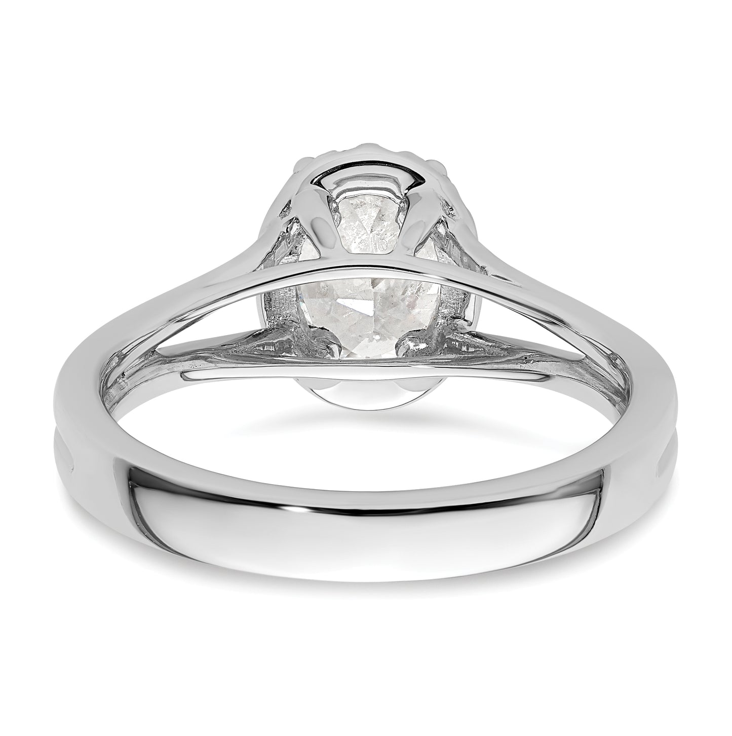 14k White Gold Halo (Holds 3/4 carat (7.7x5.5mm) Oval Center) 1/10 carat Diamond Semi-mount Split Shank Engagement Ring