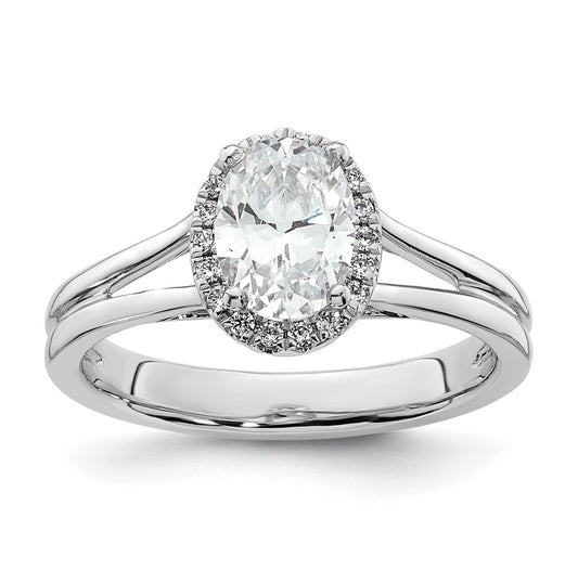 14k White Gold Halo (Holds 3/4 carat (7.7x5.5mm) Oval Center) 1/10 carat Diamond Semi-mount Split Shank Engagement Ring