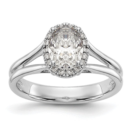 14k White Gold Halo (Holds 1 carat (8x5.7mm) Oval Center) 1/8 carat Diamond Semi-mount Split Shank Engagement Ring