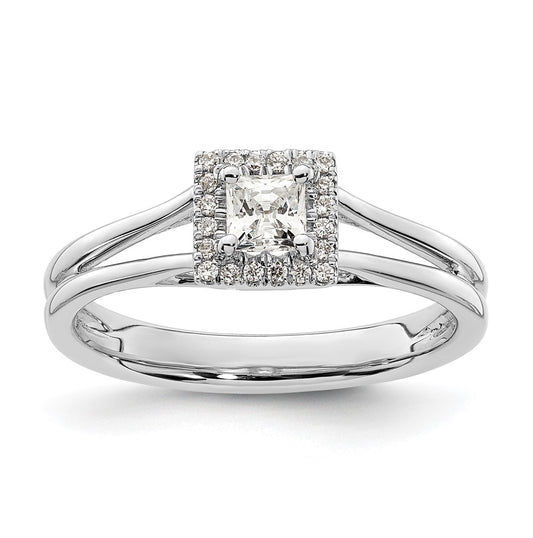 14k White Gold Halo (Holds 1/4 carat (3.6mm) Princess Center) 1/15 carat Diamond Semi-mount Split Shank Engagement Ring