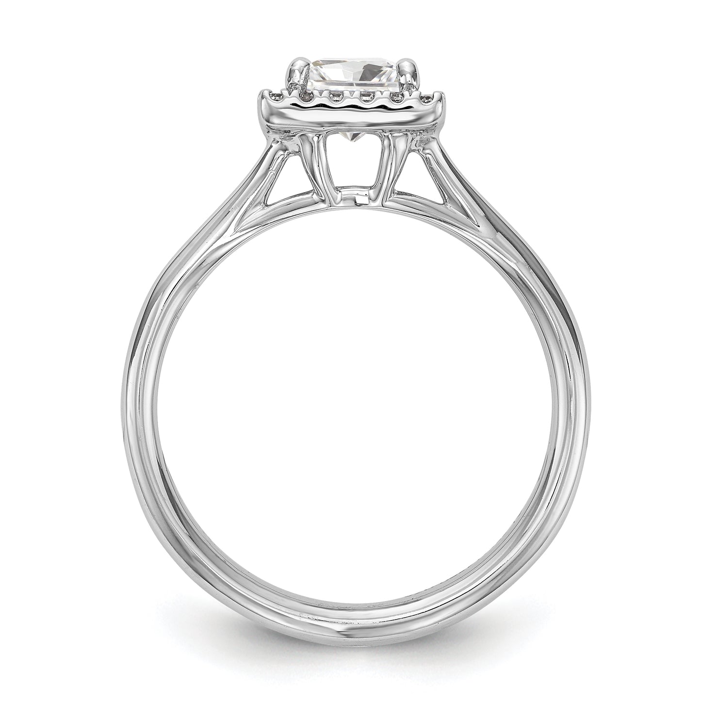14k White Gold Halo (Holds 1 carat (5.7mm) Princess Center) 1/6 carat Diamond Semi-mount Split Shank Engagement Ring