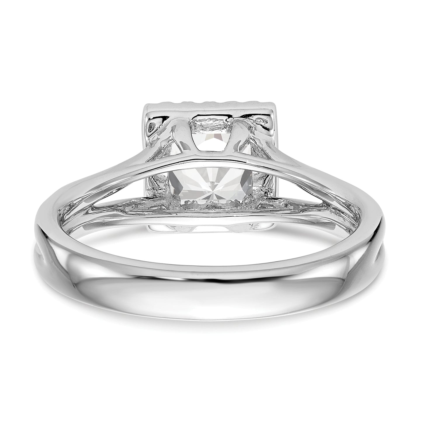 14k White Gold Halo (Holds 1 carat (5.7mm) Princess Center) 1/6 carat Diamond Semi-mount Split Shank Engagement Ring