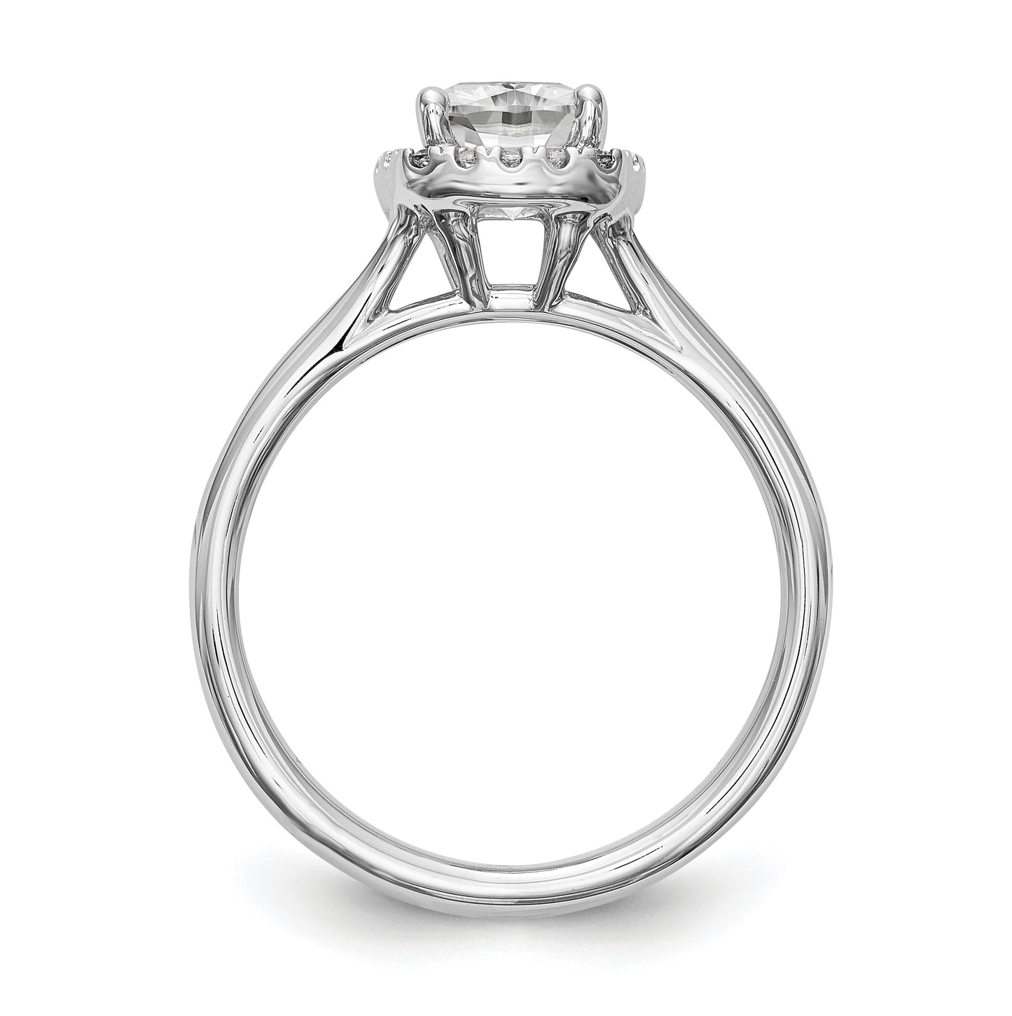 14K White Gold Cushion Halo Diamond Semi-mount Split Shank Engagement Ring, 8.5 mm