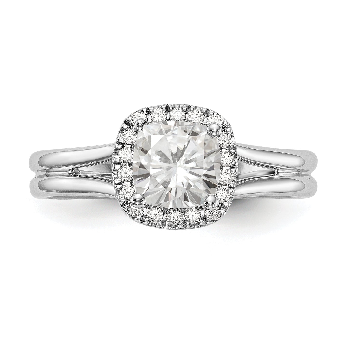 14K White Gold Cushion Halo Diamond Semi-mount Split Shank Engagement Ring, 8.5 mm