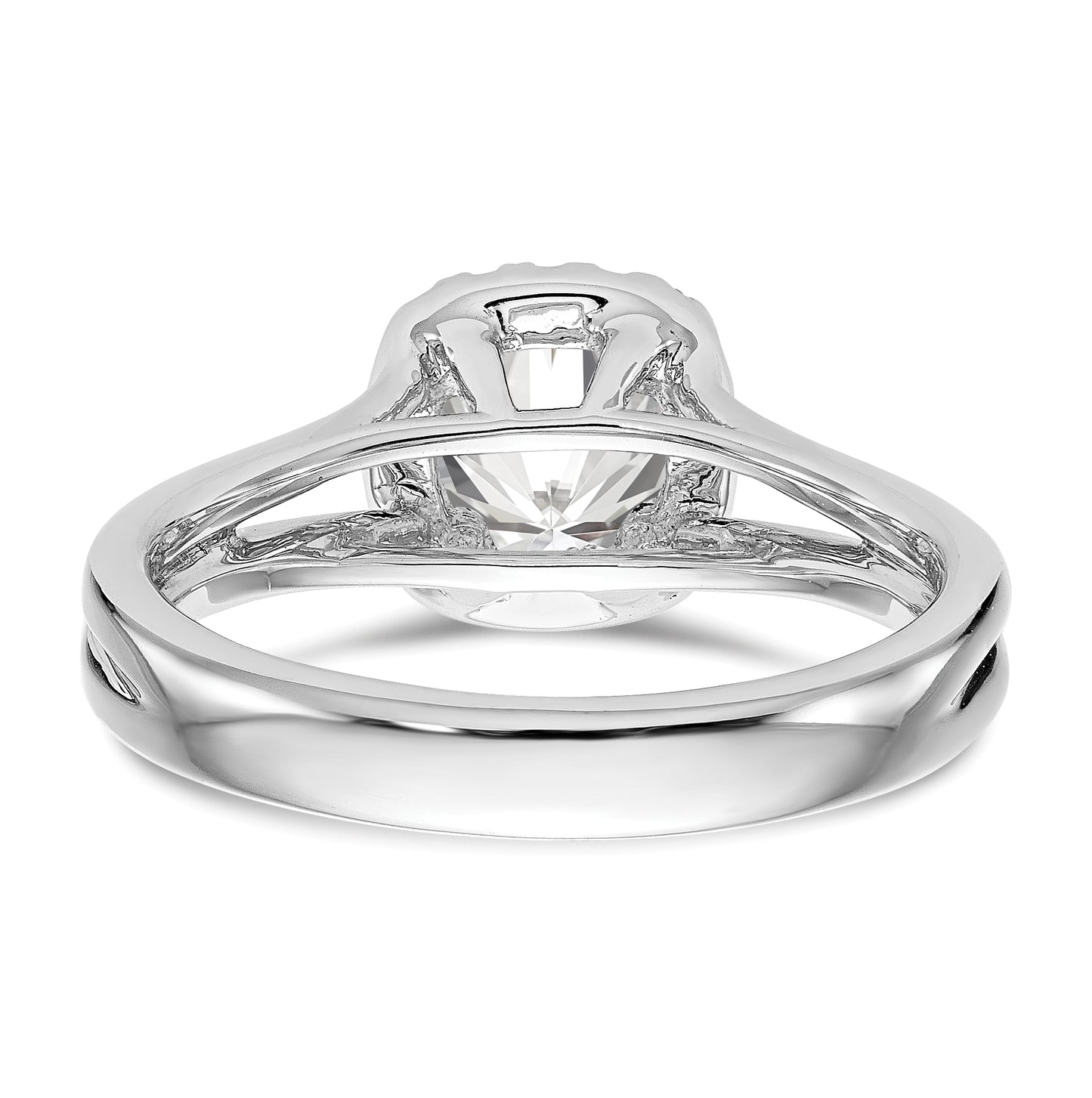 14K White Gold Cushion Halo Diamond Semi-mount Split Shank Engagement Ring, 8.5 mm