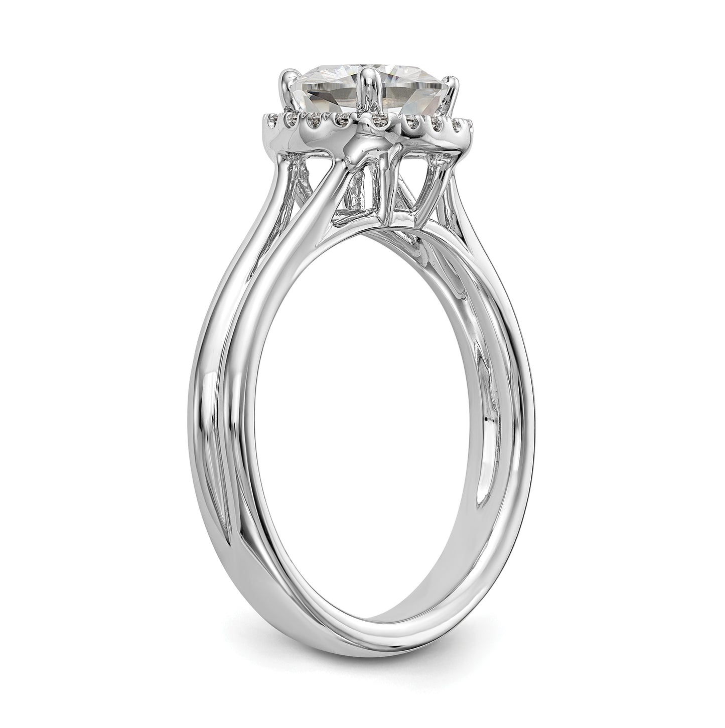 14K White Gold Cushion Halo Diamond Semi-mount Split Shank Engagement Ring, 8.5 mm