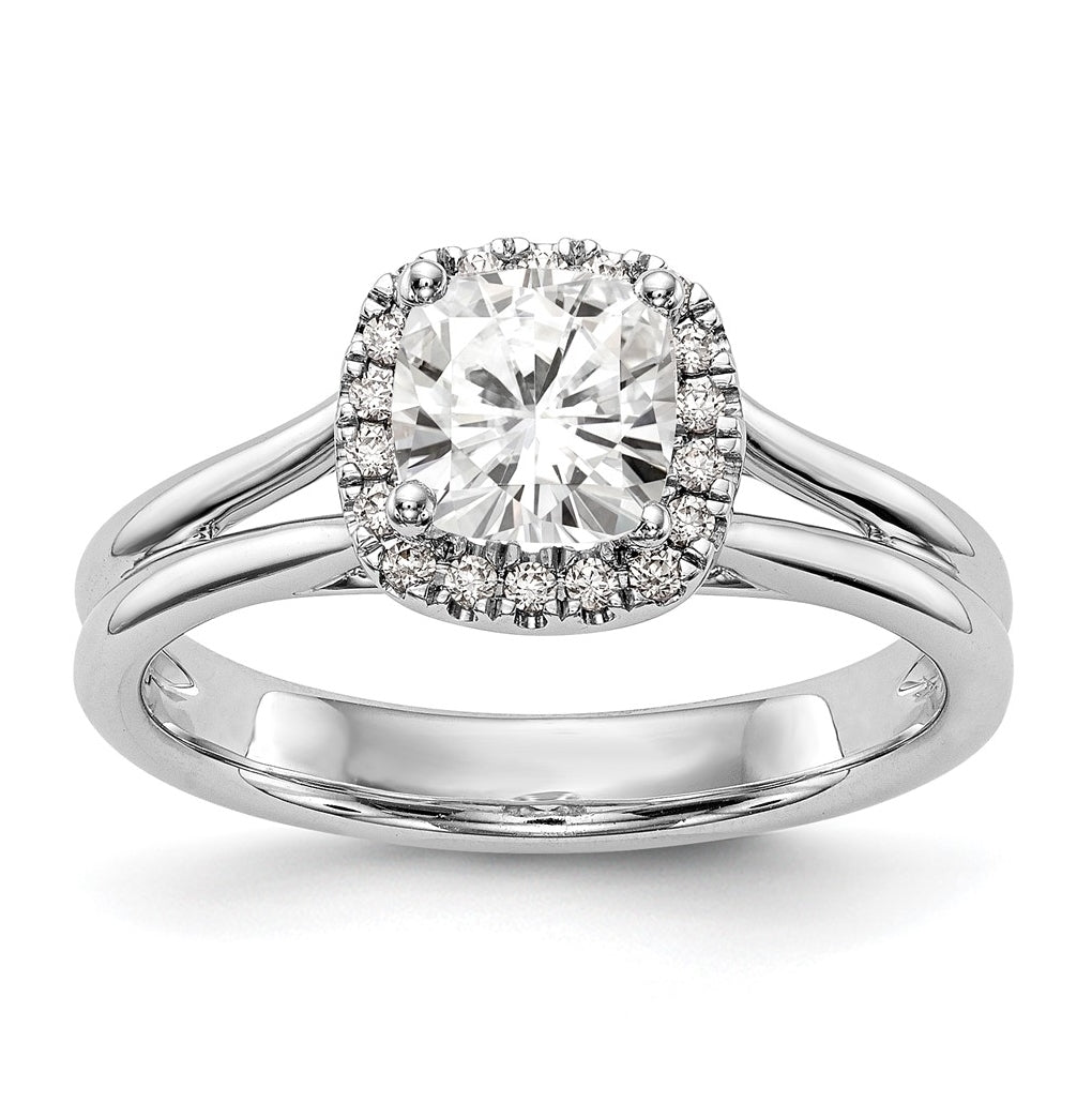 14K White Gold Cushion Halo Diamond Semi-mount Split Shank Engagement Ring