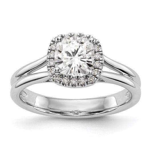 14K White Gold Cushion Halo Diamond Semi-mount Split Shank Engagement Ring, 8.5 mm