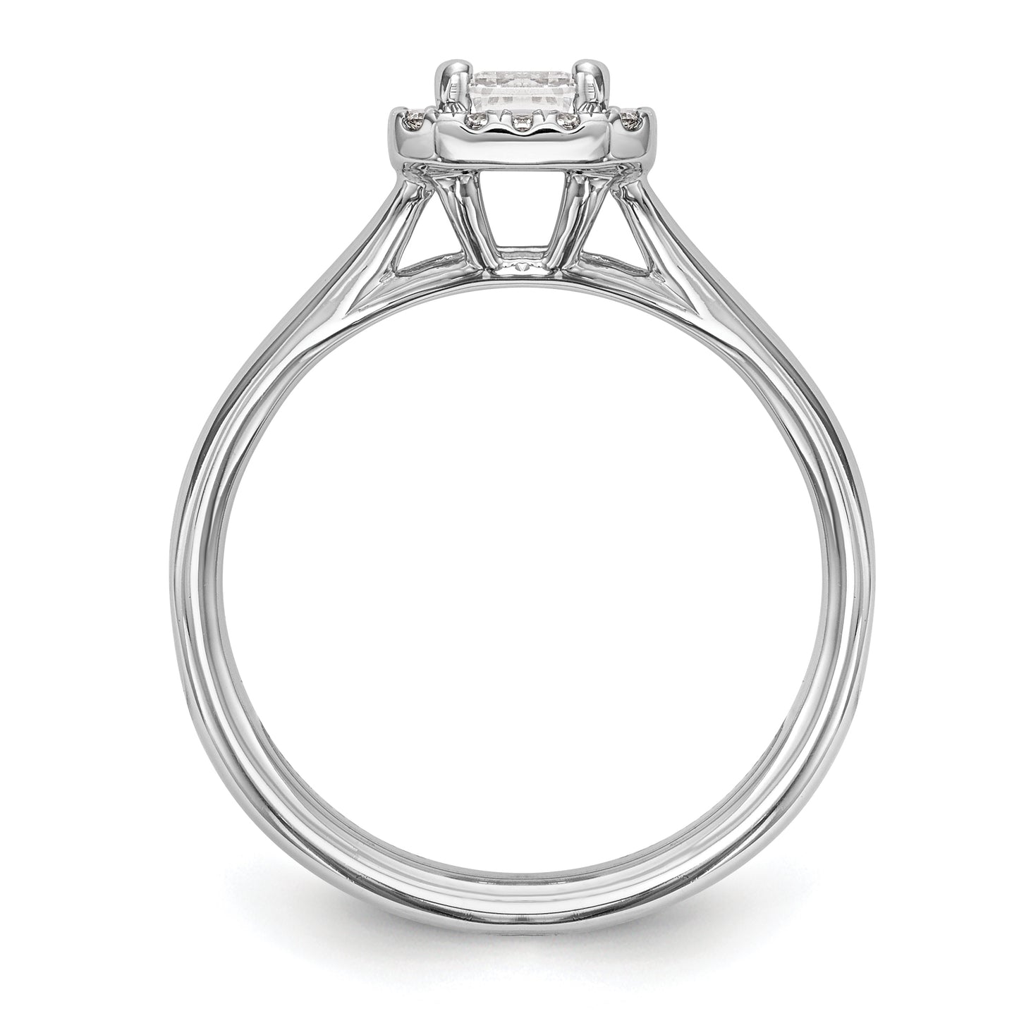 14k White Gold Halo (Holds 1 carat (6.8x4.7mm) Emerald-cut Center) 1/8 carat Diamond Semi-mount Split Shank Engagement Ring