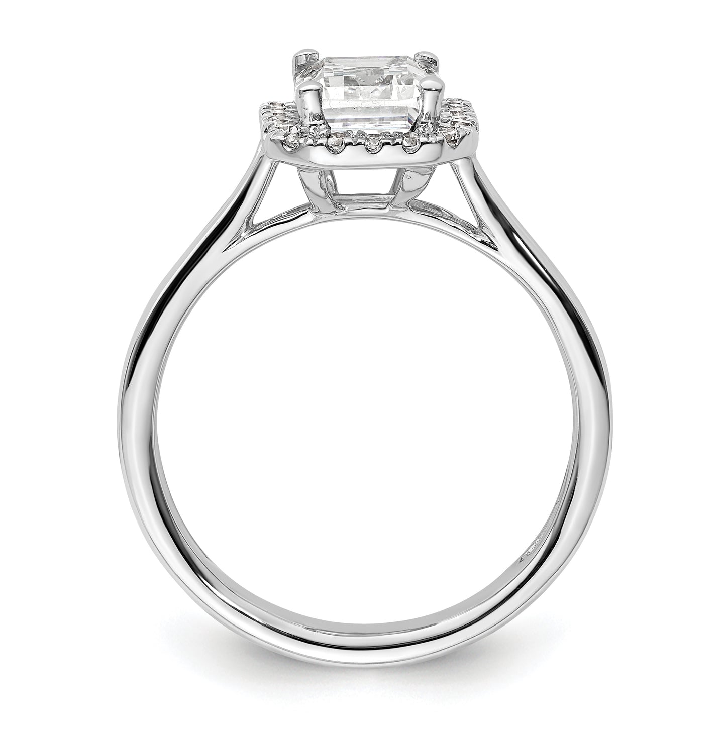 14k White Gold Halo (Holds 1.5 carat (7.7x5.8mm) Emerald-cut Center) 1/5 carat Diamond Semi-mount Split Shank Engagement Ring