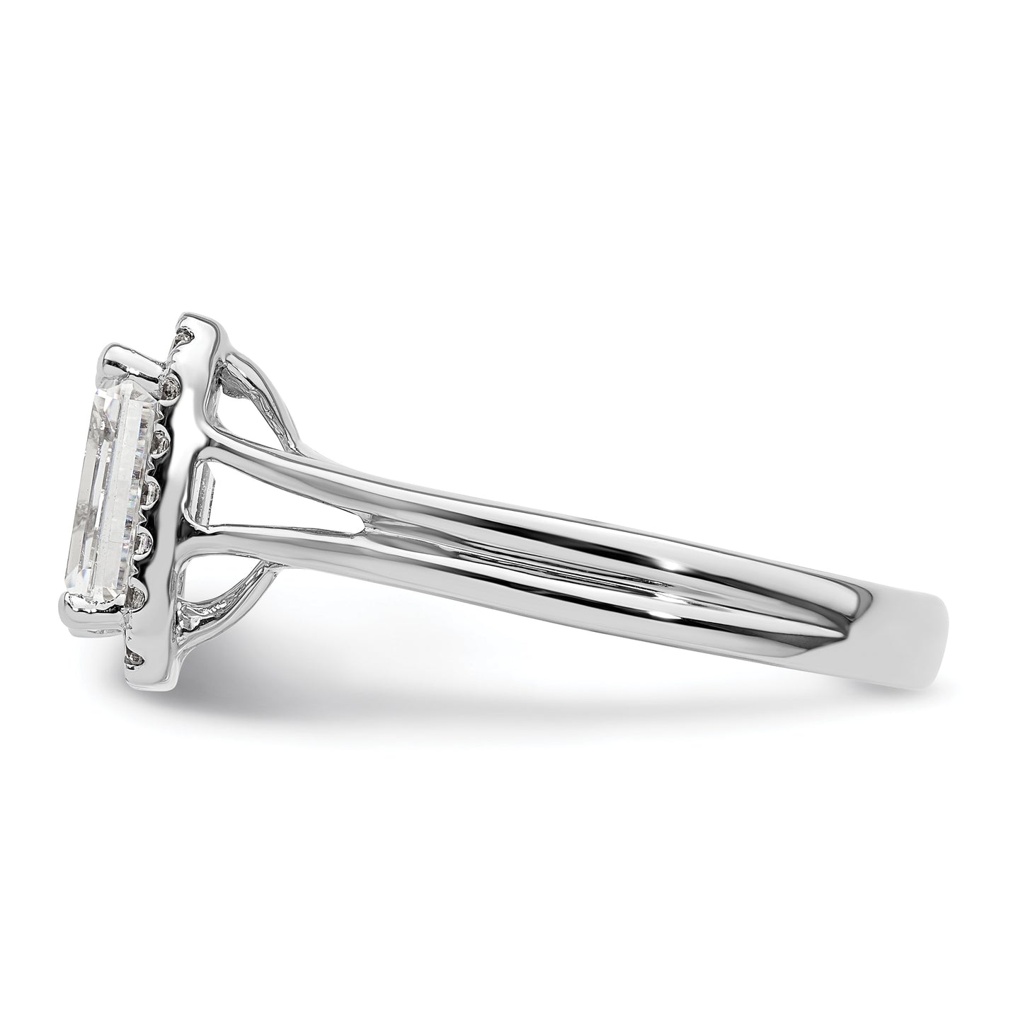 14k White Gold Halo (Holds 1.5 carat (7.7x5.8mm) Emerald-cut Center) 1/5 carat Diamond Semi-mount Split Shank Engagement Ring