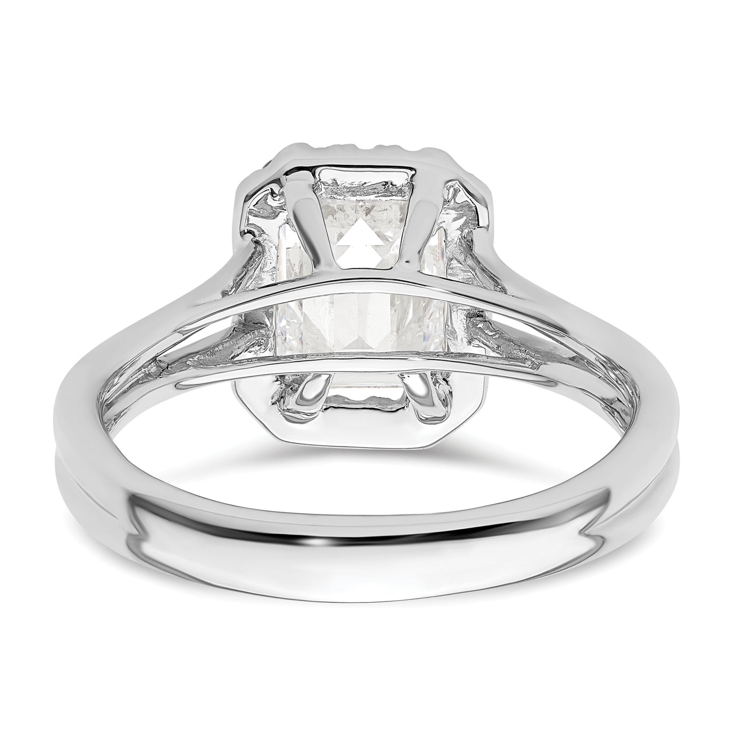 14k White Gold Halo (Holds 1.5 carat (7.7x5.8mm) Emerald-cut Center) 1/5 carat Diamond Semi-mount Split Shank Engagement Ring
