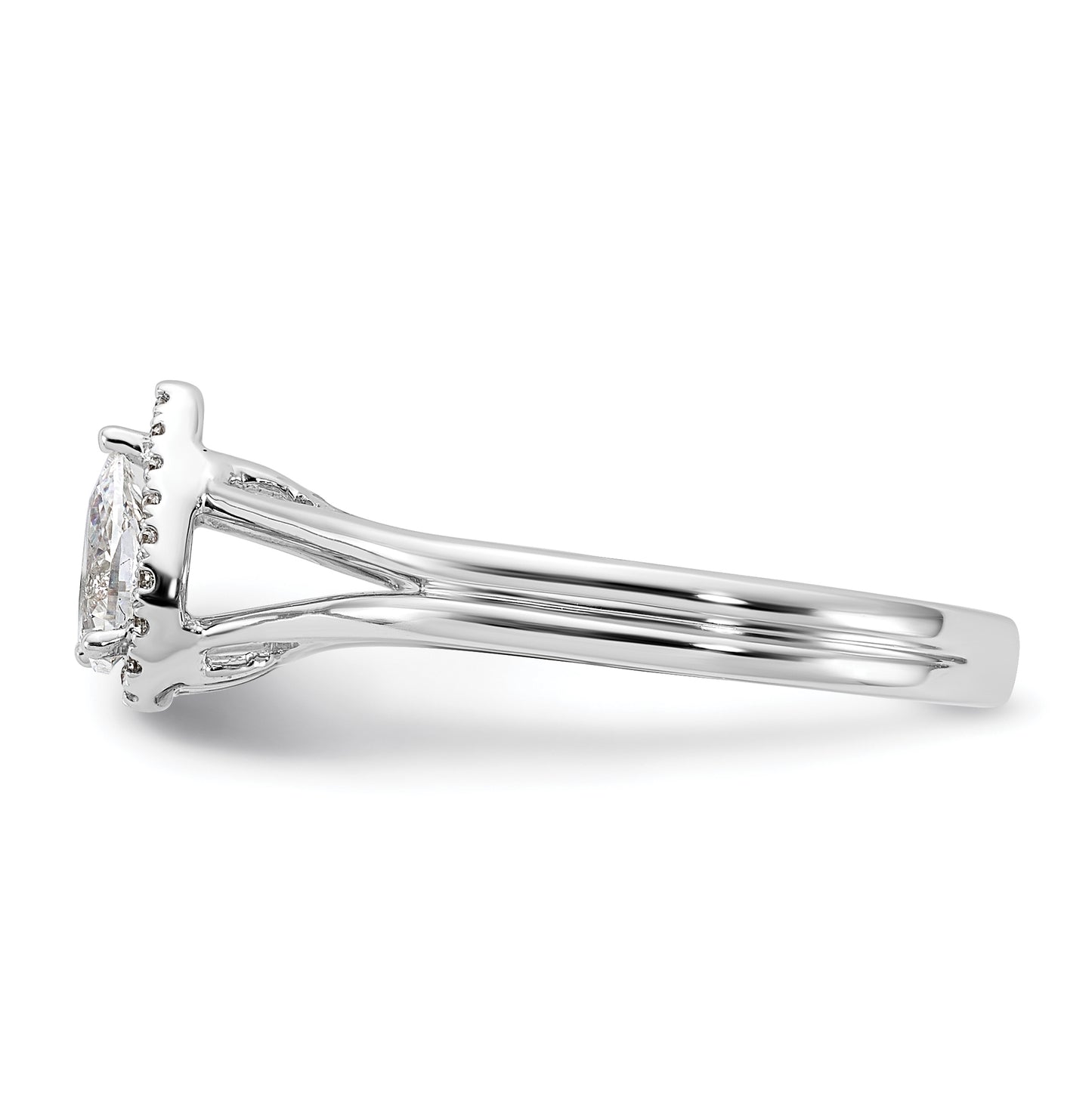 14k White Gold Halo (Holds 1/4 carat (5.5x3.5mm) Pear Center) 1/15 carat Diamond Semi-mount Split Shank Engagement Ring
