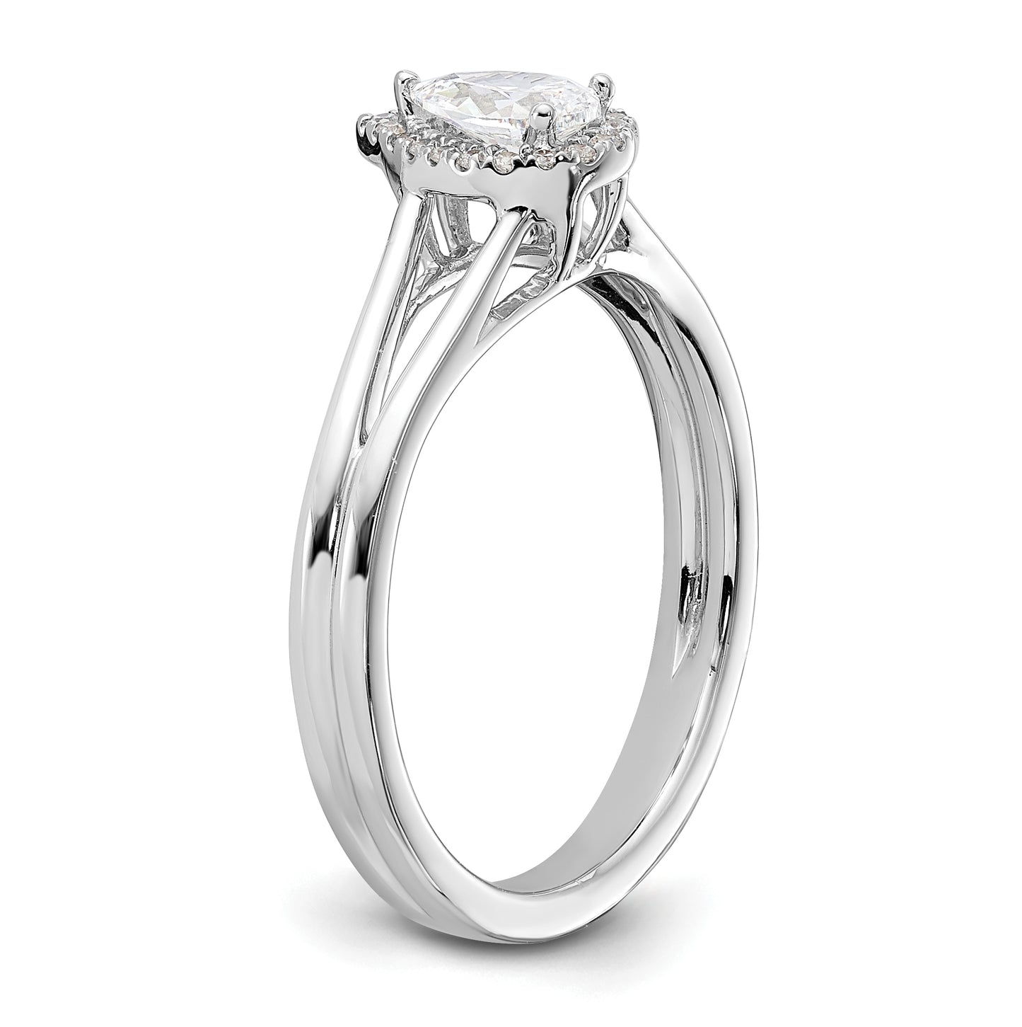14k White Gold Halo (Holds 1/4 carat (5.5x3.5mm) Pear Center) 1/15 carat Diamond Semi-mount Split Shank Engagement Ring