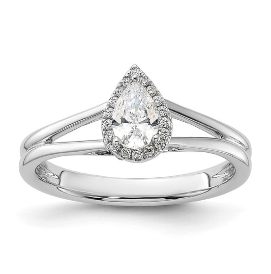 14k White Gold Halo (Holds 1/4 carat (5.5x3.5mm) Pear Center) 1/15 carat Diamond Semi-mount Split Shank Engagement Ring