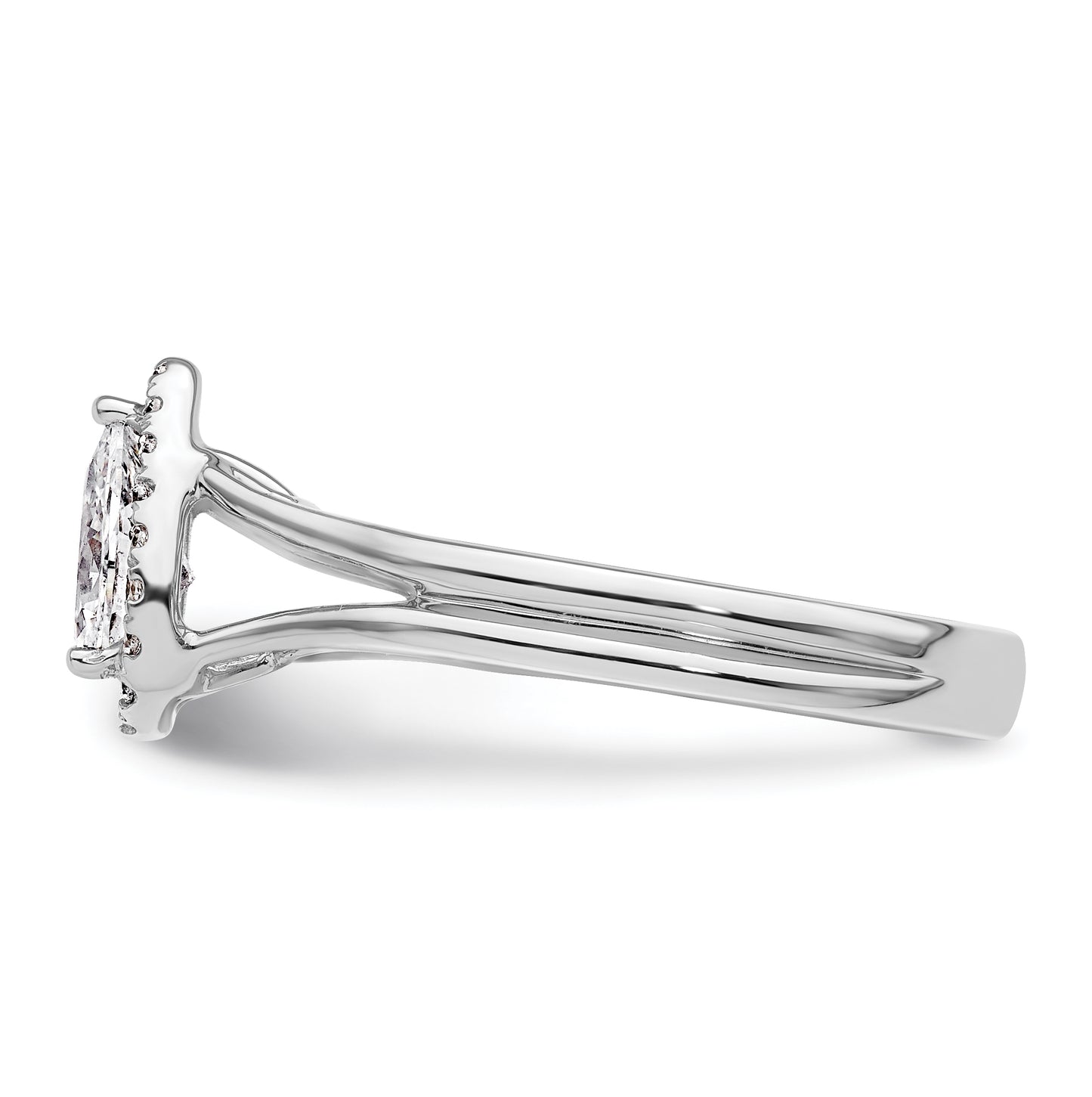 14k White Gold Halo (Holds 1/2 carat (7x4.5mm) Pear Center) 1/10 carat Diamond Semi-mount Split Shank Engagement Ring