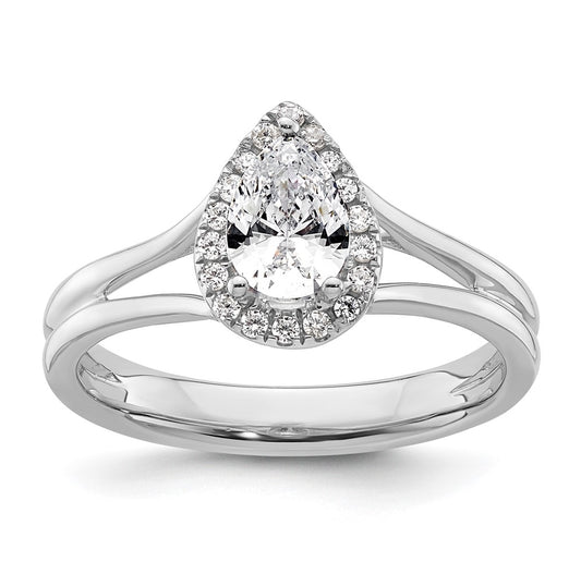 14k White Gold Halo (Holds 1/2 carat (7x4.5mm) Pear Center) 1/10 carat Diamond Semi-mount Split Shank Engagement Ring