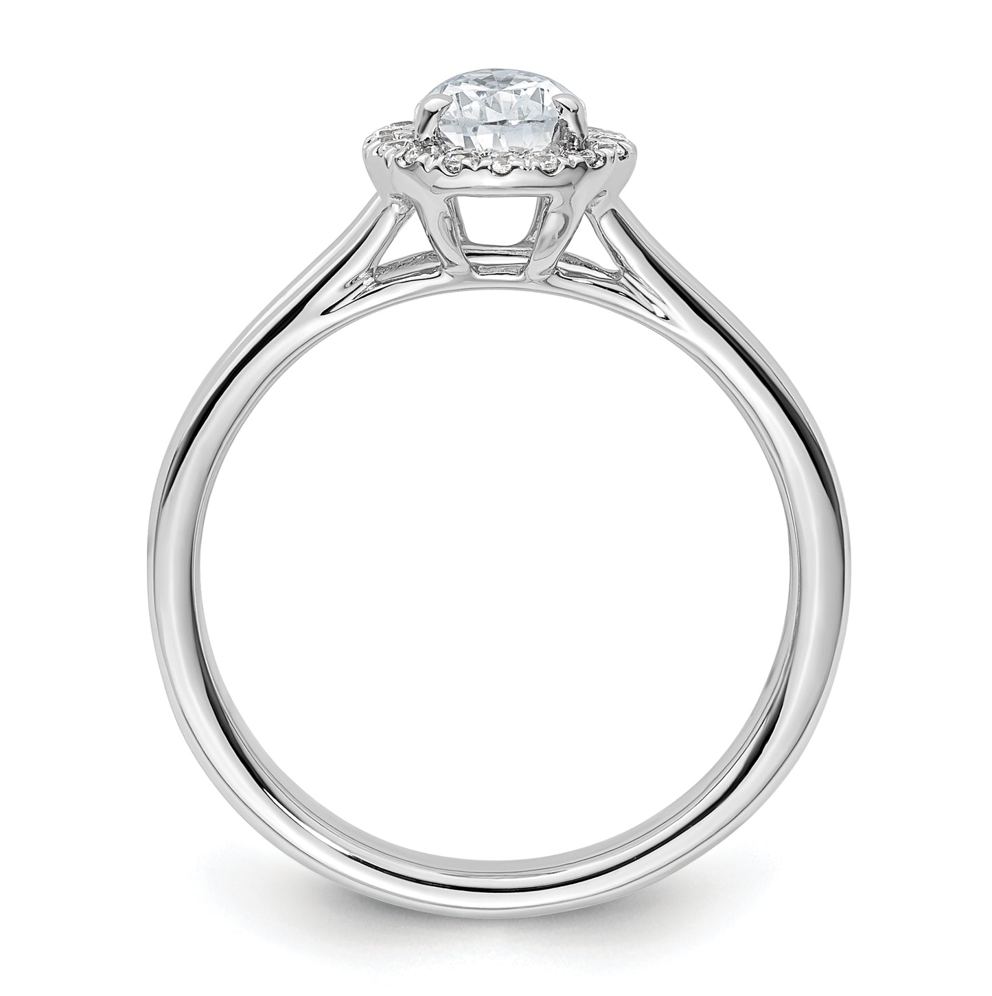 14k White Gold Halo (Holds 3/4 carat (7.7x5mm) Pear Center) 1/8 carat Diamond Semi-mount Split Shank Engagement Ring