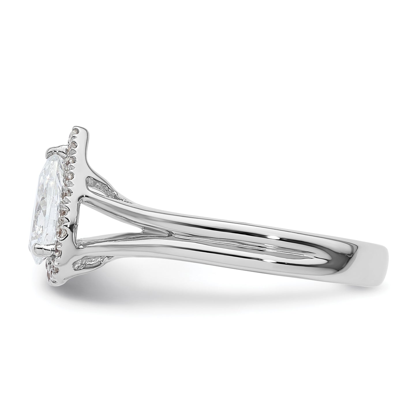 14k White Gold Halo (Holds 3/4 carat (7.7x5mm) Pear Center) 1/8 carat Diamond Semi-mount Split Shank Engagement Ring
