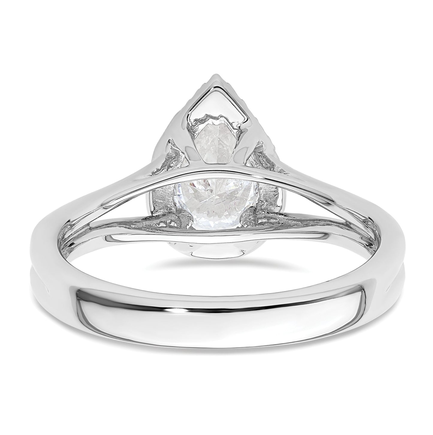 14k White Gold Halo (Holds 3/4 carat (7.7x5mm) Pear Center) 1/8 carat Diamond Semi-mount Split Shank Engagement Ring