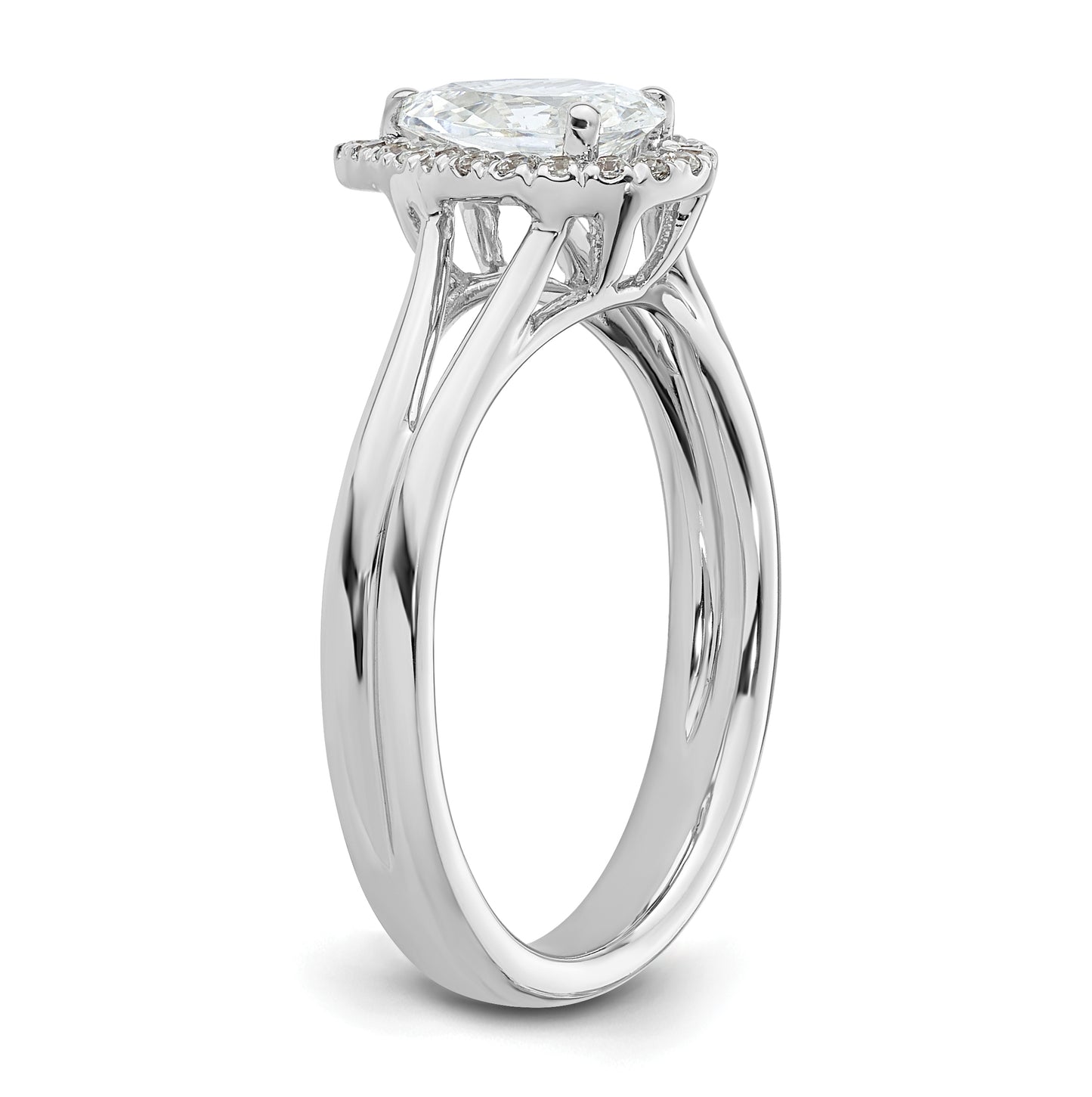 14k White Gold Halo (Holds 3/4 carat (7.7x5mm) Pear Center) 1/8 carat Diamond Semi-mount Split Shank Engagement Ring